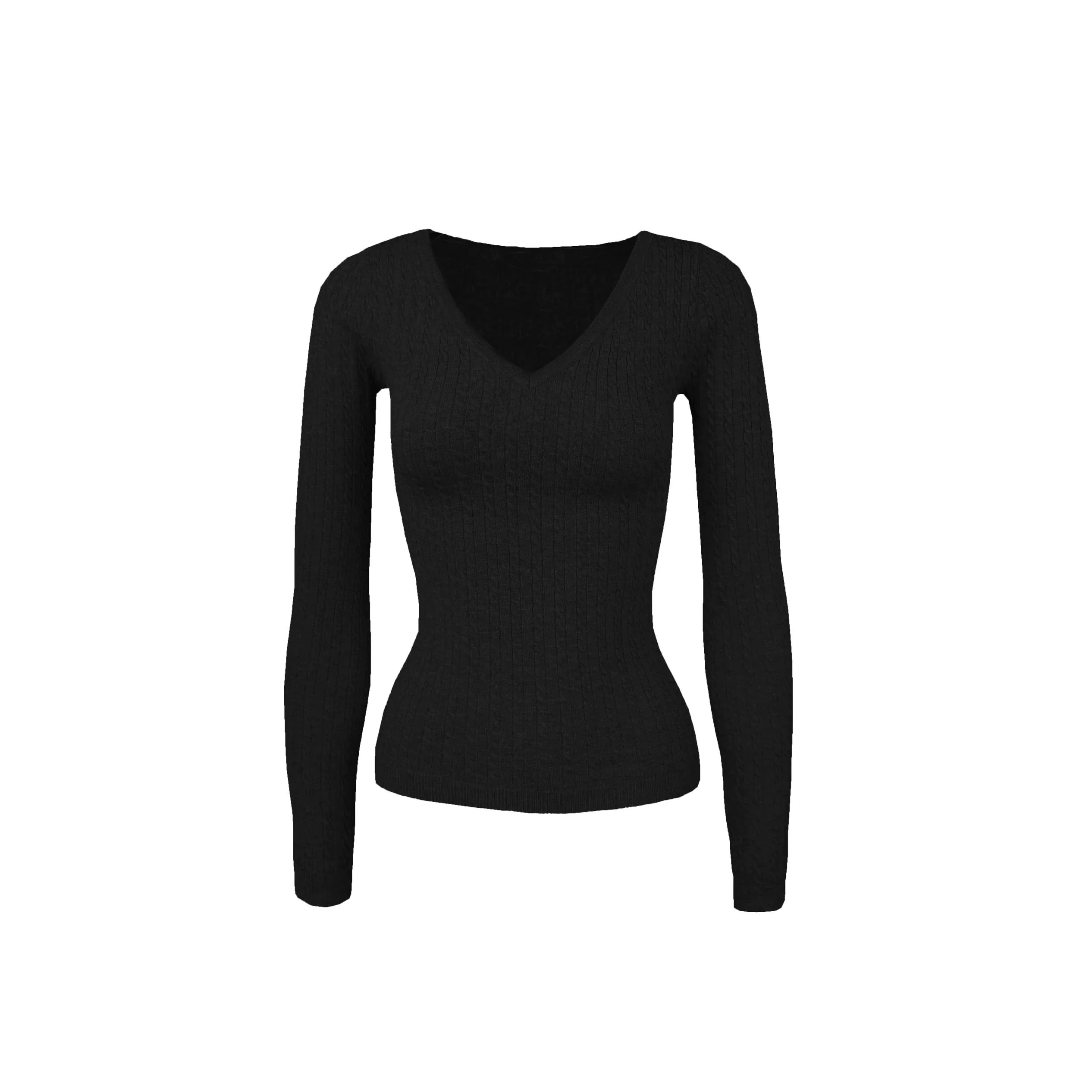 Low V-Neck Slim-Fit Long Sleeve Sweater - Image 4