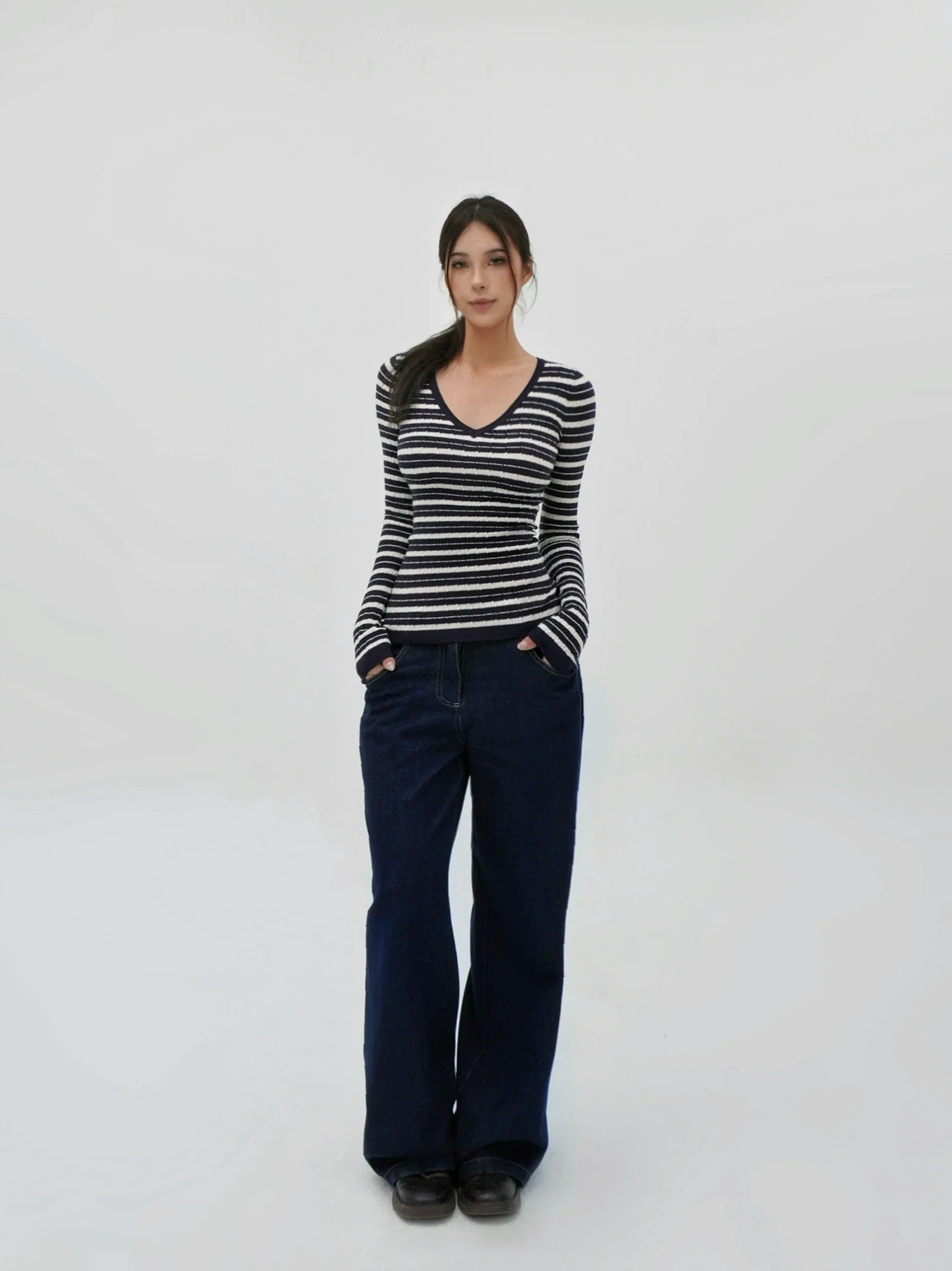 Low V-Neck Slim-Fit Long Sleeve Sweater - Image 6