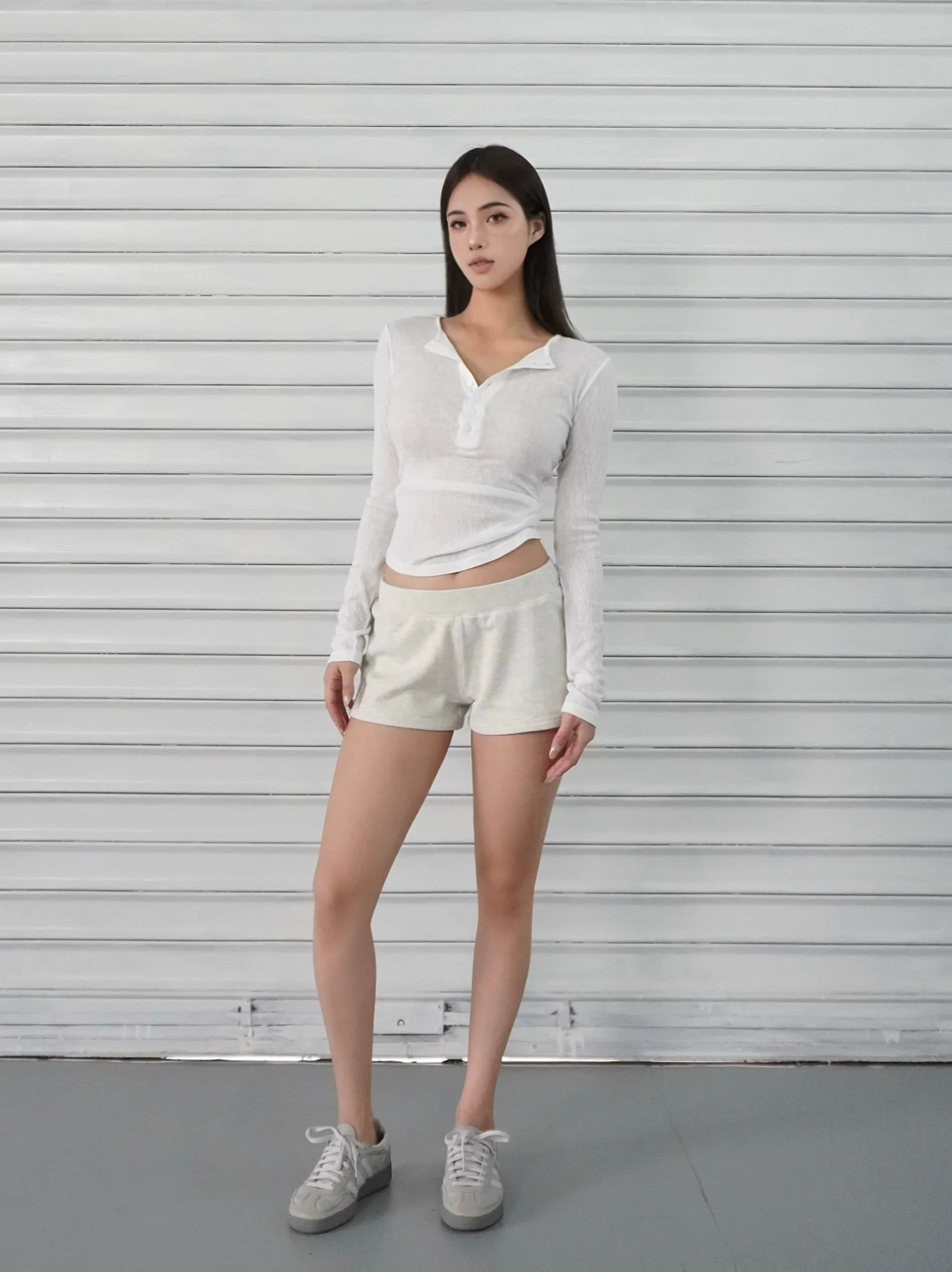 Slim-Fit Button-Up Ribbed Long Sleeve Top - Image 14