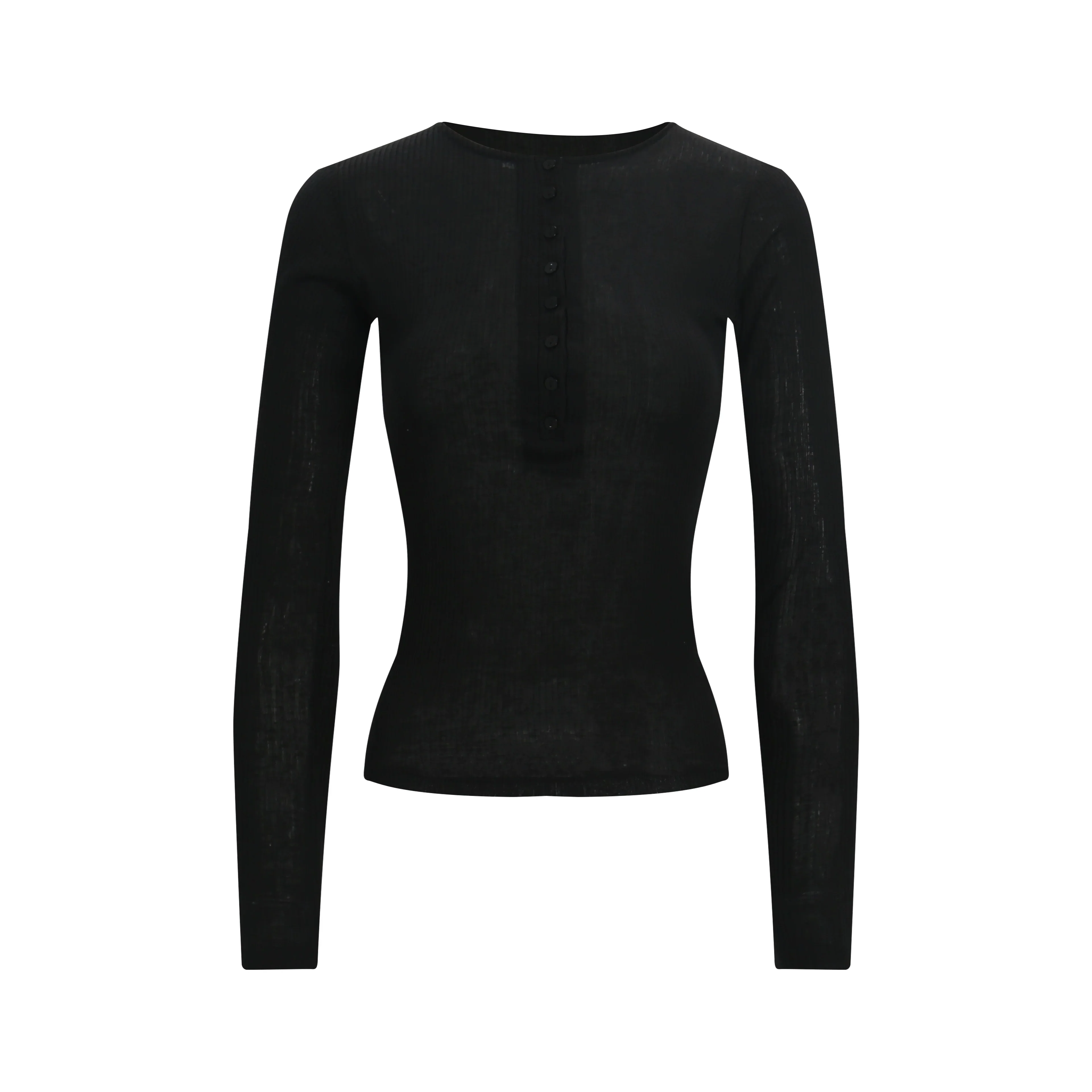 Slim-Fit Button-Up Ribbed Long Sleeve Top - Image 7