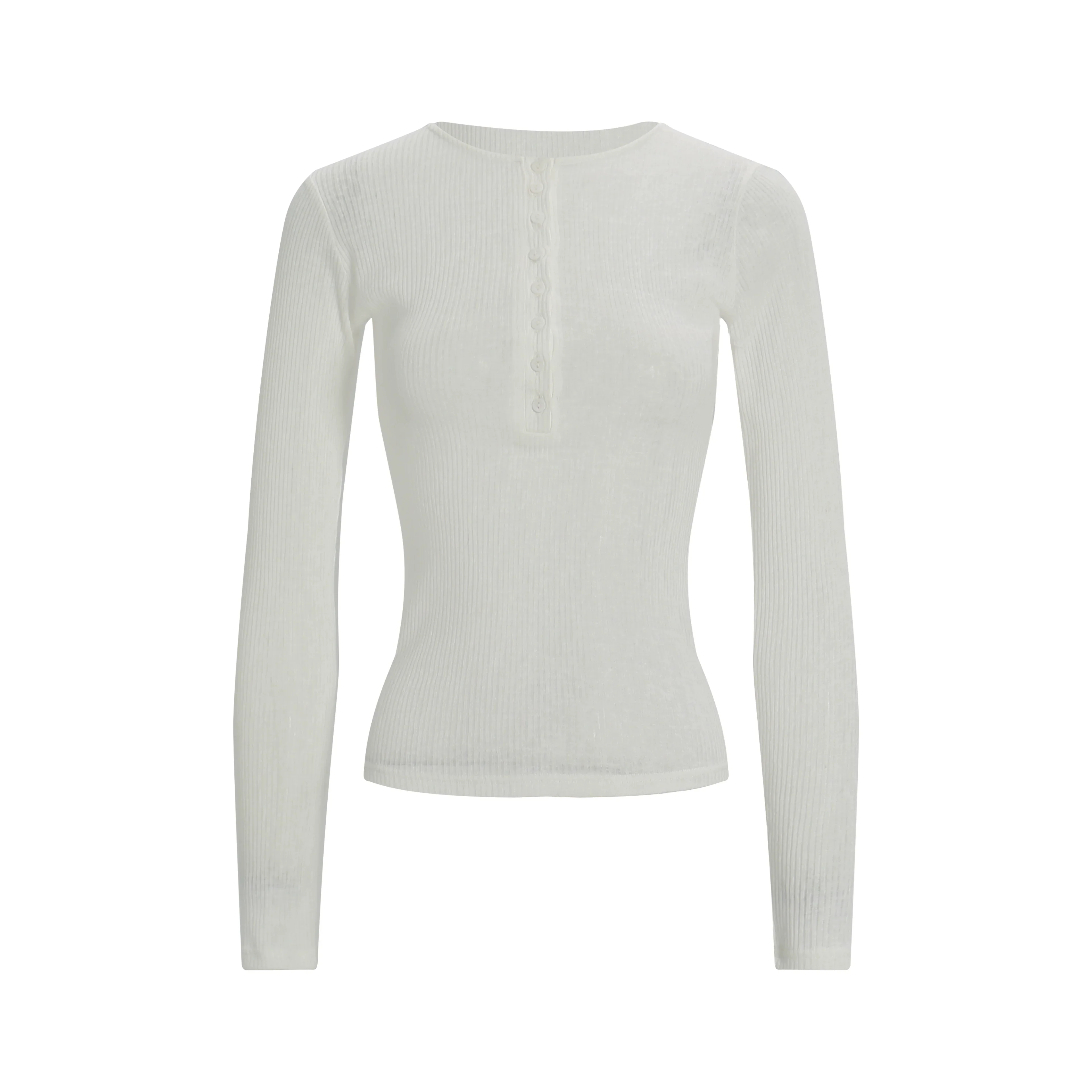 Slim-Fit Button-Up Ribbed Long Sleeve Top - Image 8