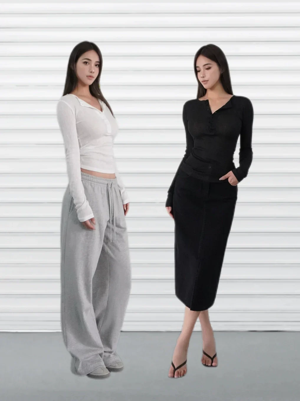 Slim-Fit Button-Up Ribbed Long Sleeve Top - Image 9