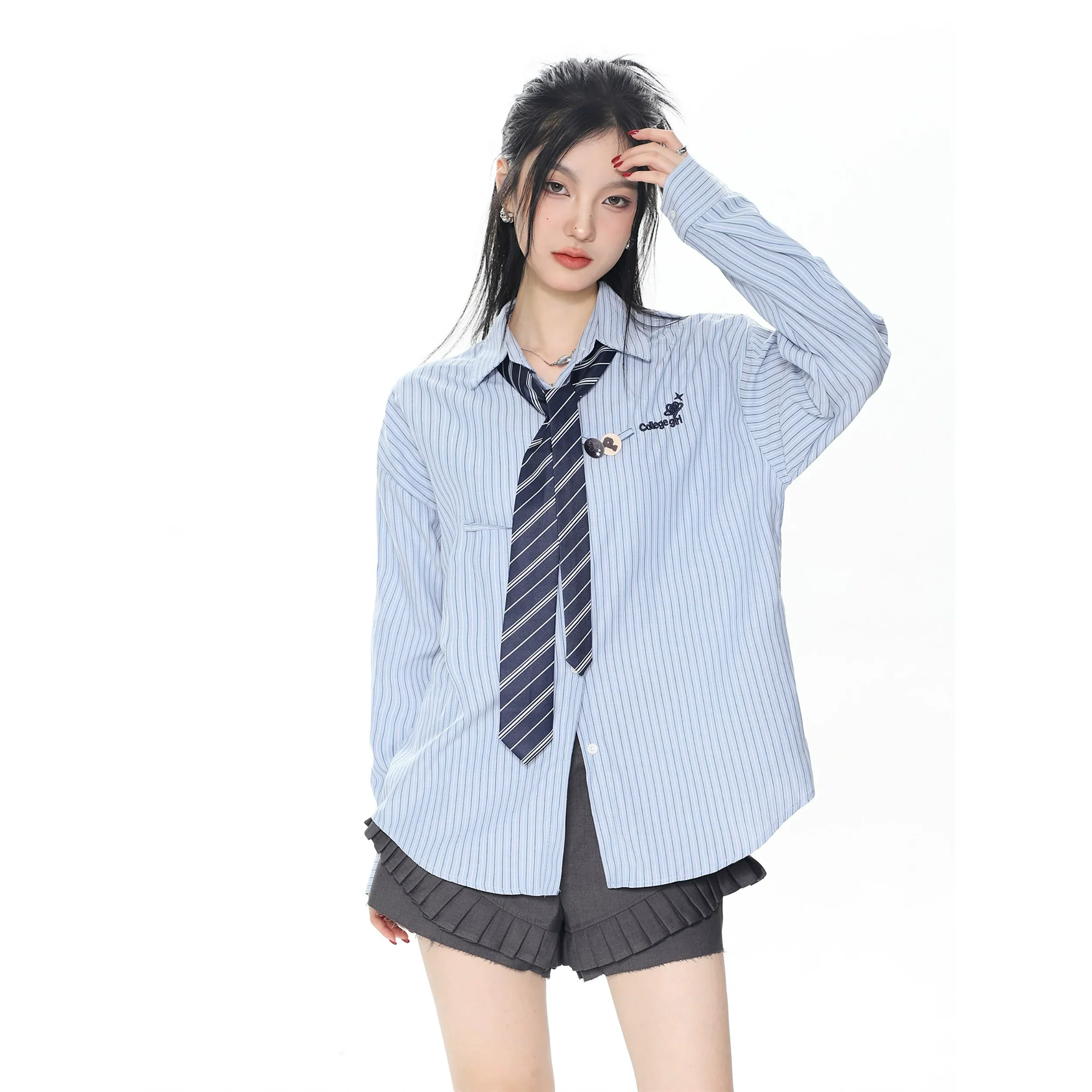 Retro tie long sleeve shirt - Image 5