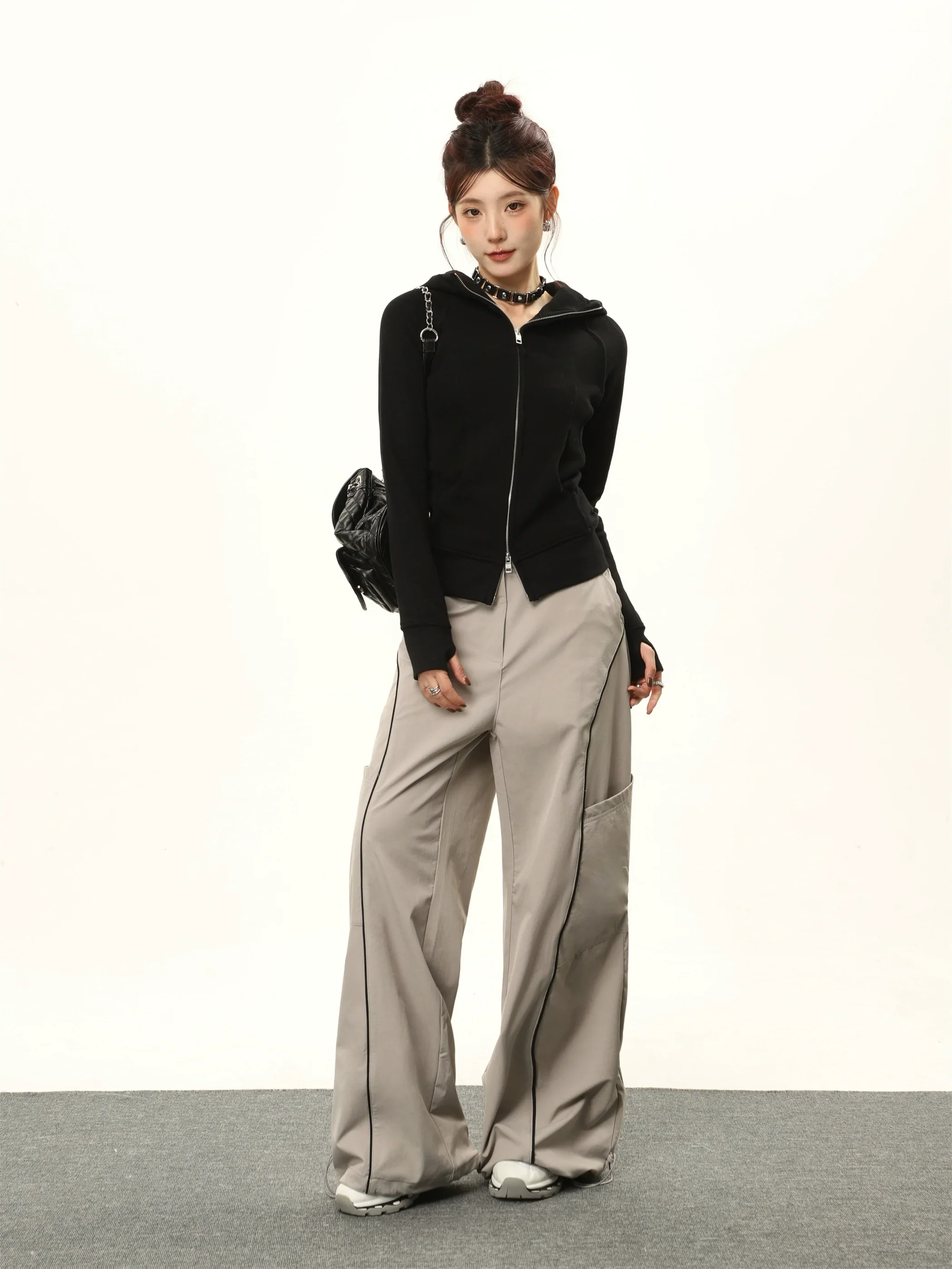 Hooded Double-Zipper Cardigan Sweatshirt - Image 2