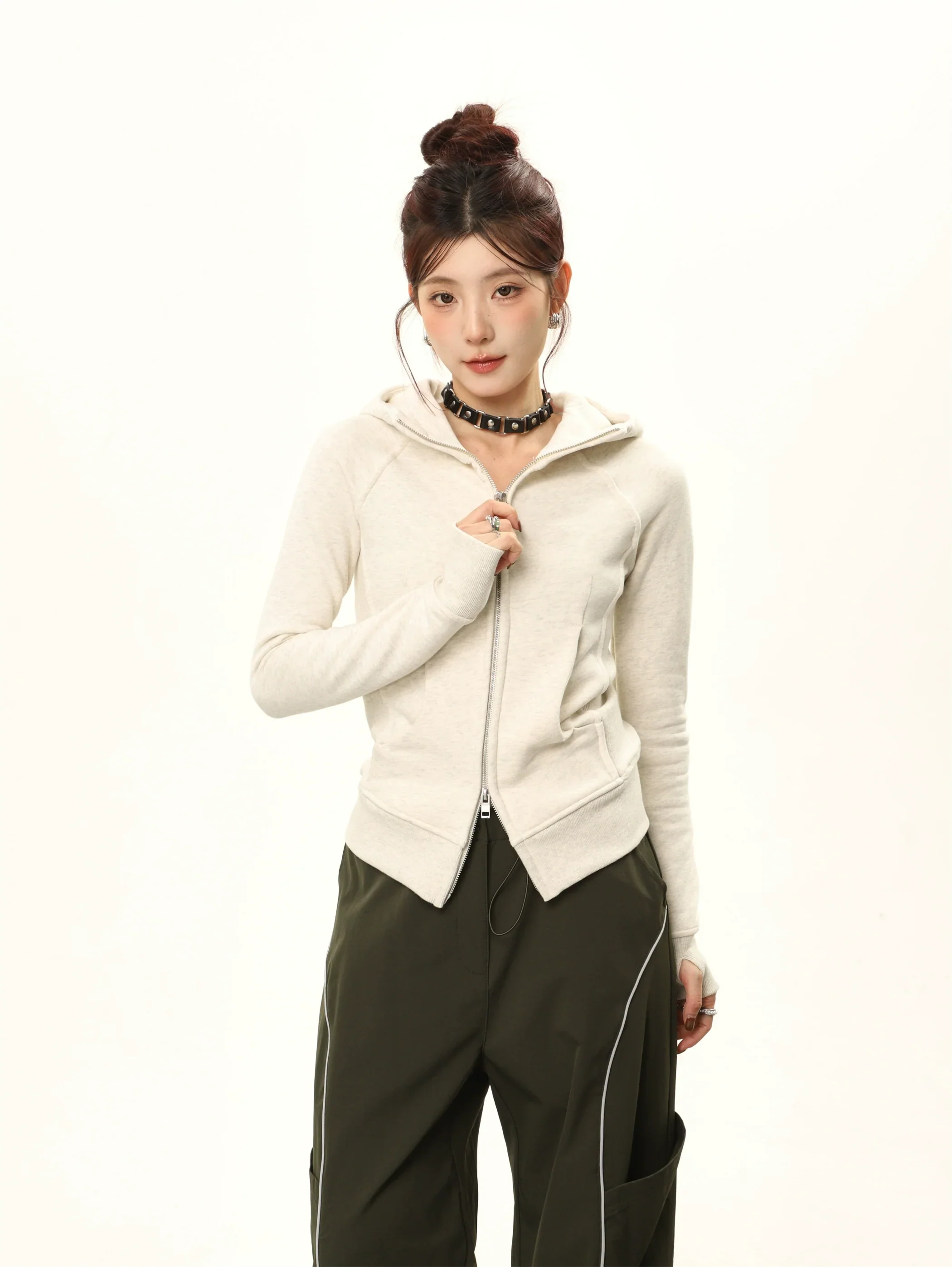 Hooded Double-Zipper Cardigan Sweatshirt - Image 4