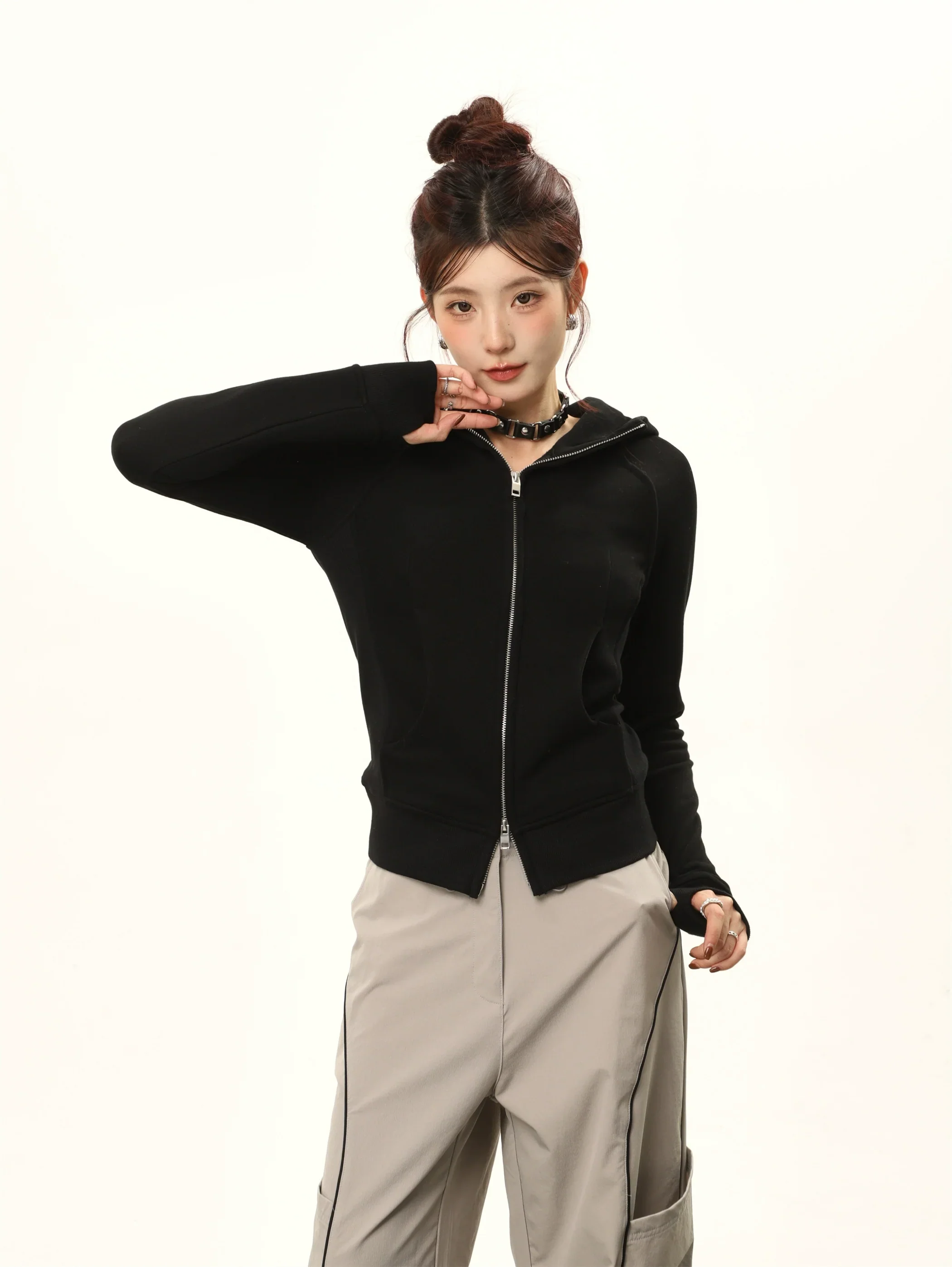 Hooded Double-Zipper Cardigan Sweatshirt - Image 5