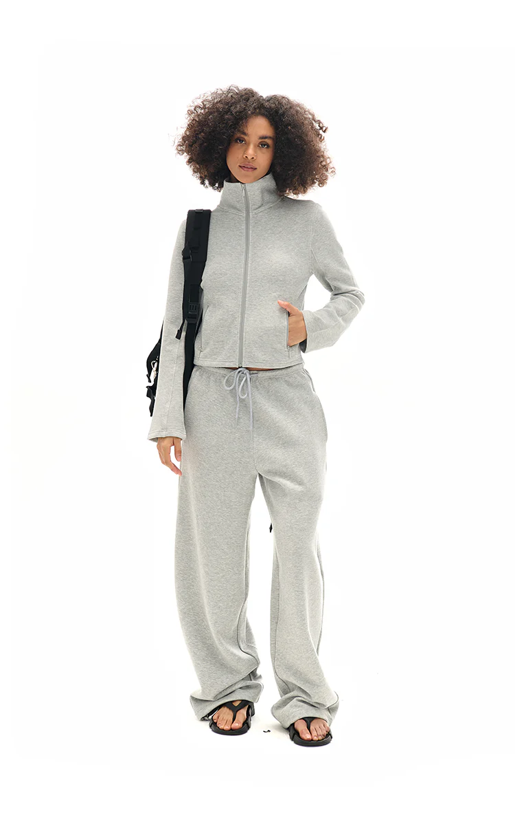 High Collar Zipper Sweatshirt And Sweatpants Set - Image 10