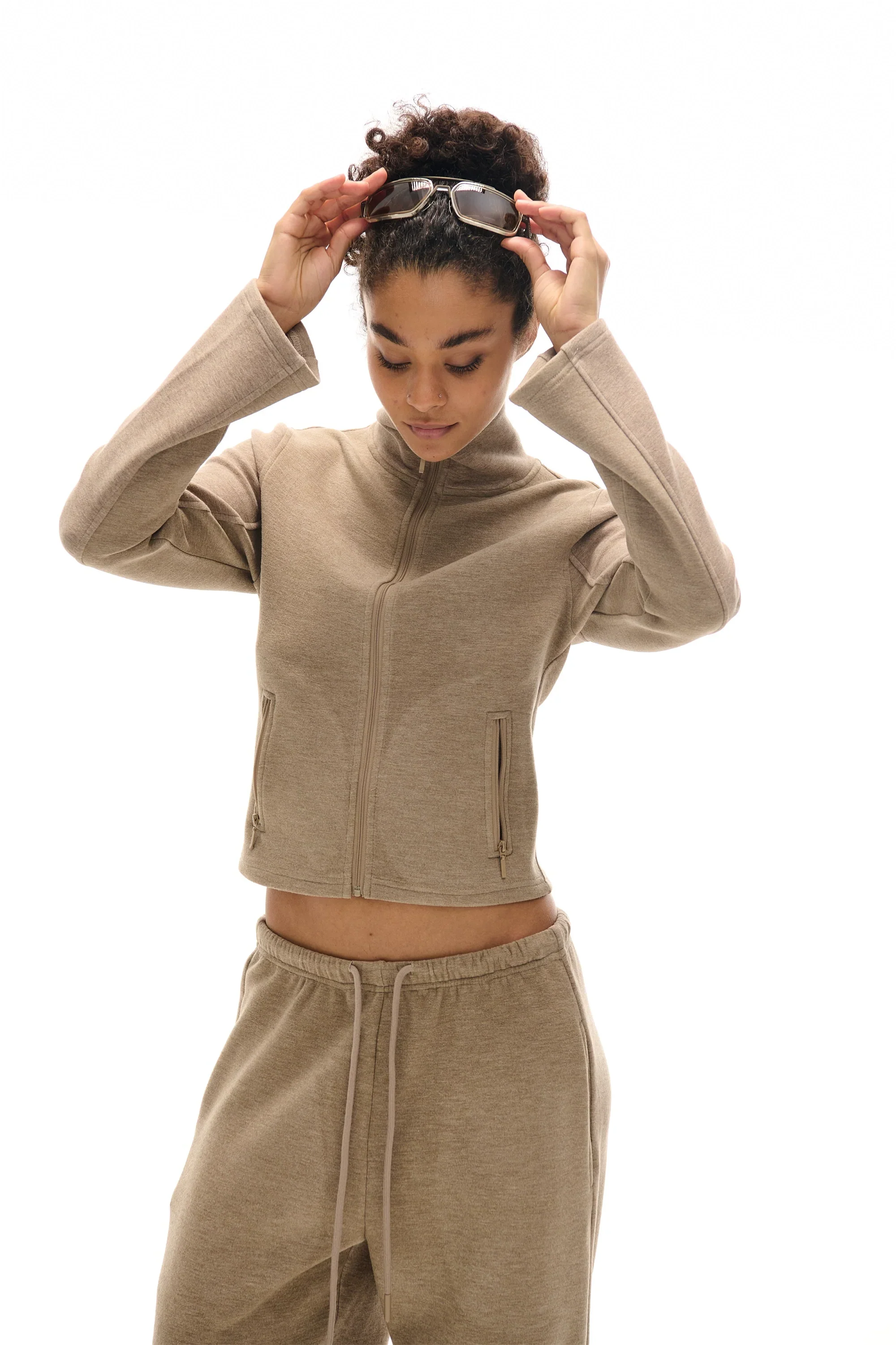 High Collar Zipper Sweatshirt And Sweatpants Set - Image 15