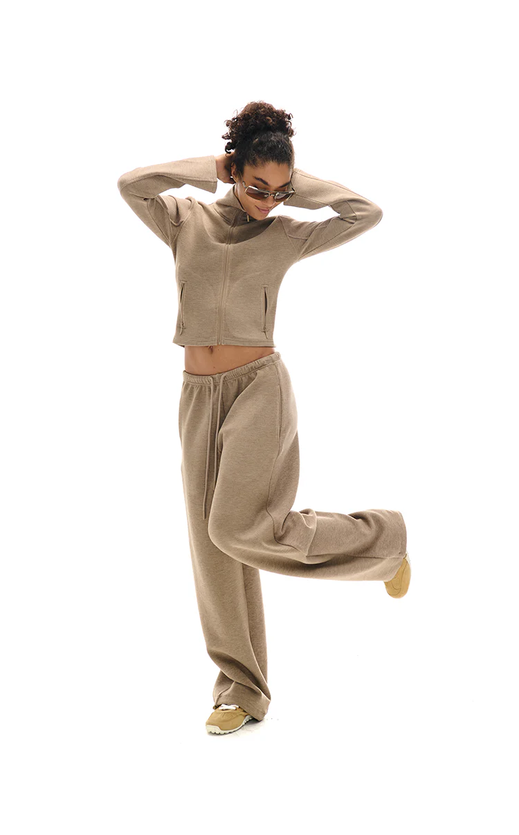 High Collar Zipper Sweatshirt And Sweatpants Set - Image 2