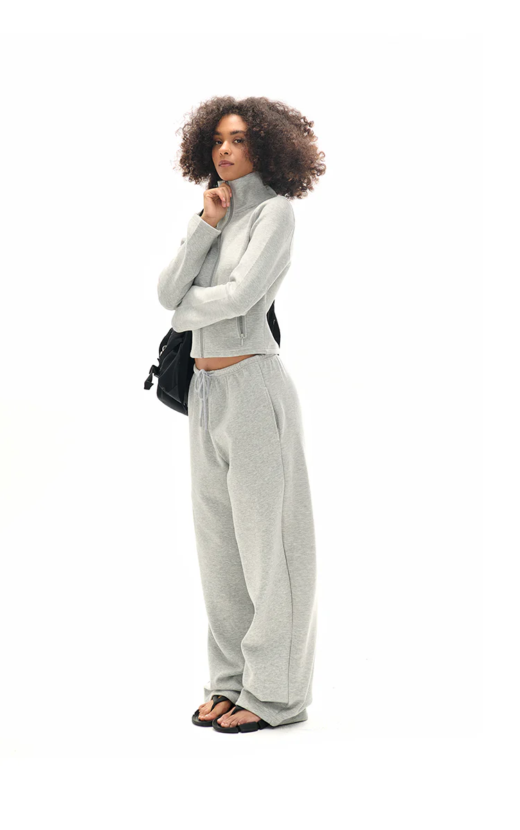 High Collar Zipper Sweatshirt And Sweatpants Set - Image 21