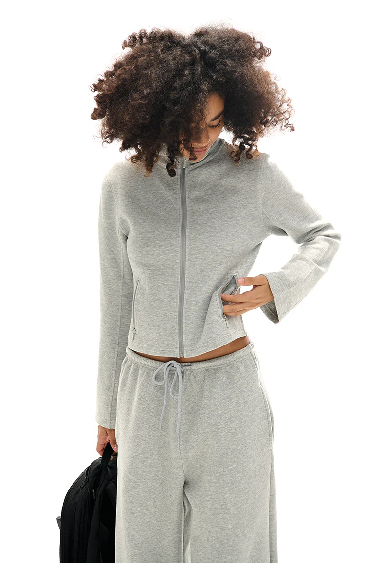 High Collar Zipper Sweatshirt And Sweatpants Set - Image 8
