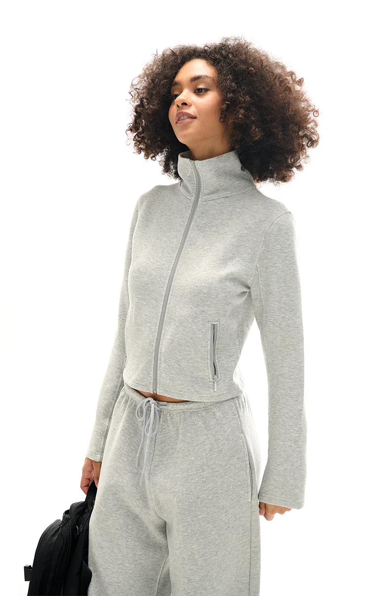 High Collar Zipper Sweatshirt And Sweatpants Set - Image 9