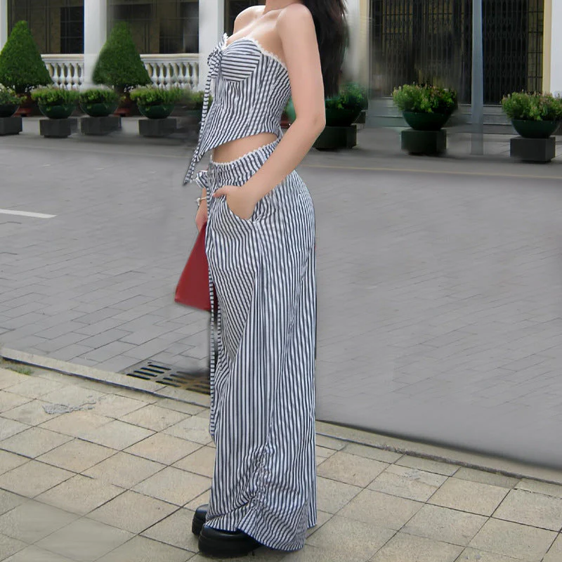 Chest-Wrapped Vest Trousers Striped Suit - Image 3