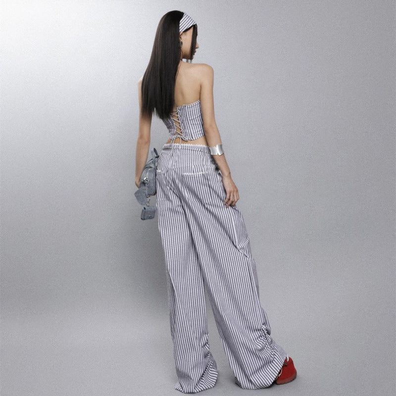 Chest-Wrapped Vest Trousers Striped Suit - Image 8