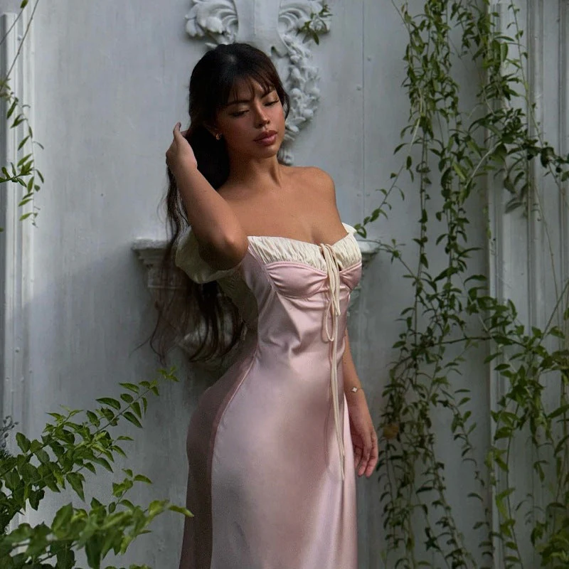 Tie-Up Puff Sleeve Waist Mi xiDress - Image 5