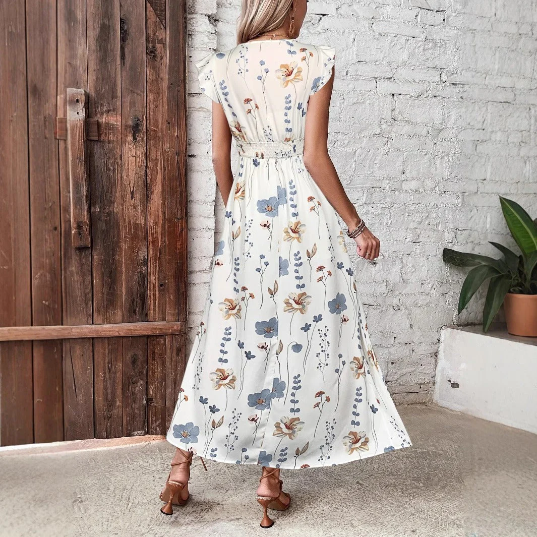 V-Neck High-Waisted Slit Printed Dress By The Ear - Image 6