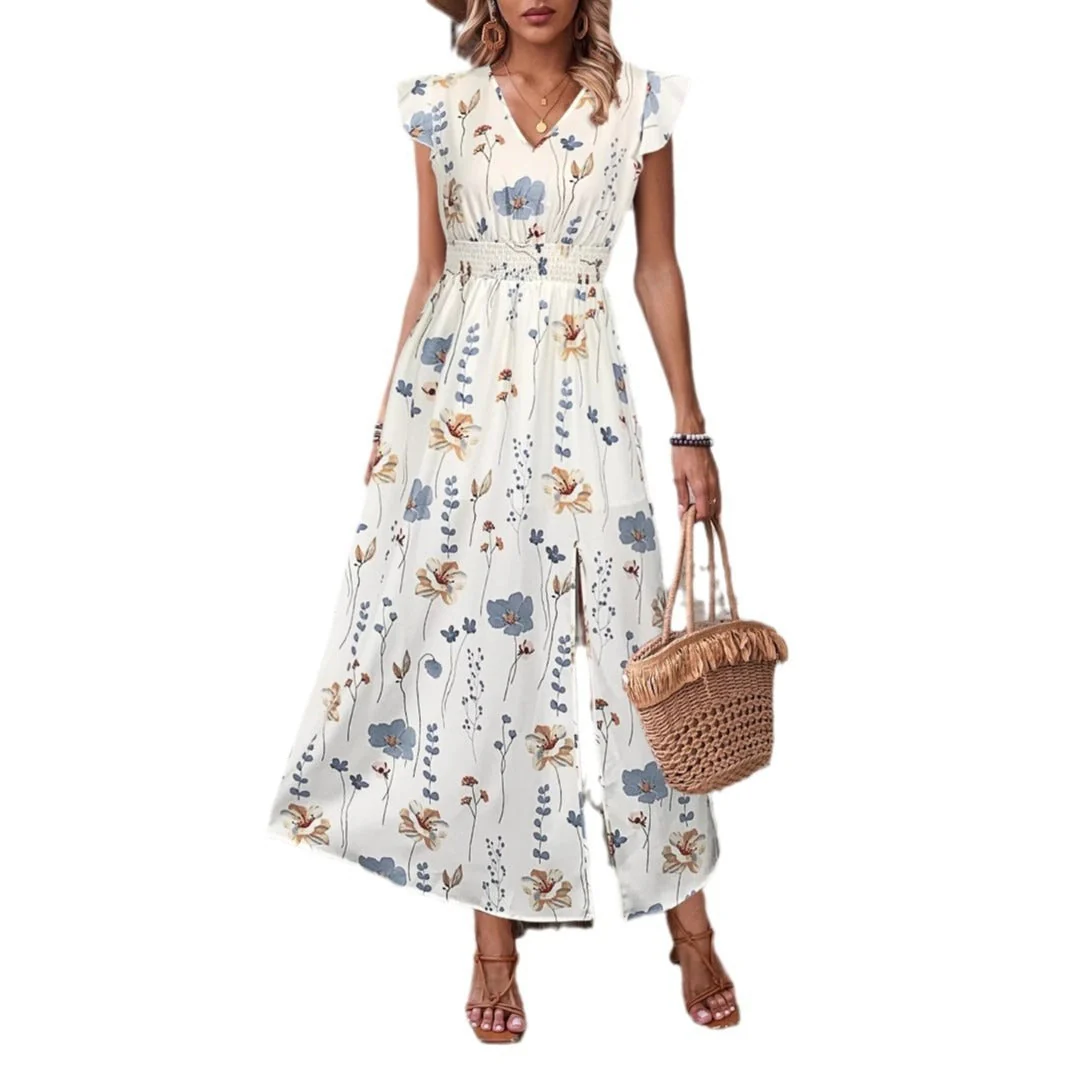 V-Neck High-Waisted Slit Printed Dress By The Ear - Image 7