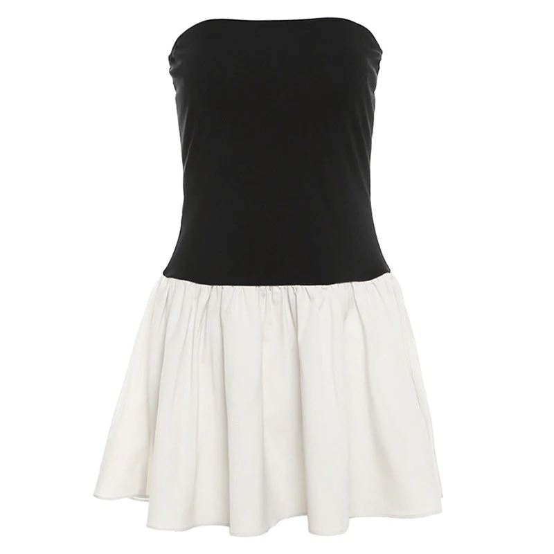 One-Shoulder Pleated Dress With Patchwork - Image 9