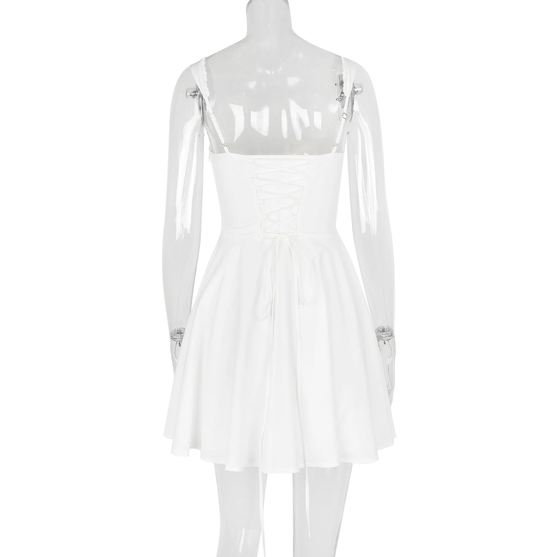Sling Lace Halter Back Solid Color Dress - Image 10