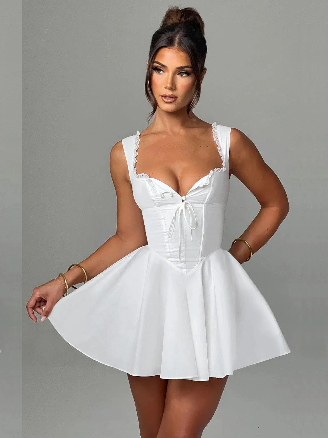 Sling Lace Halter Back Solid Color Dress - Image 3