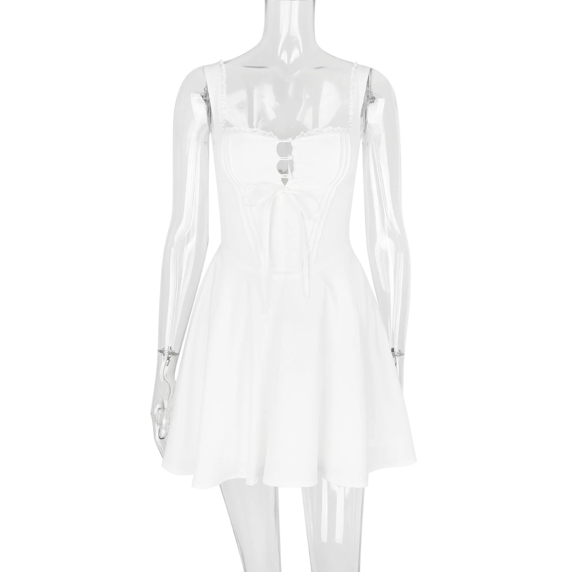 Sling Lace Halter Back Solid Color Dress - Image 9