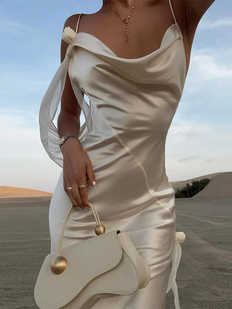 Ribbon Silk Sling Backless Long Dresses - Image 3