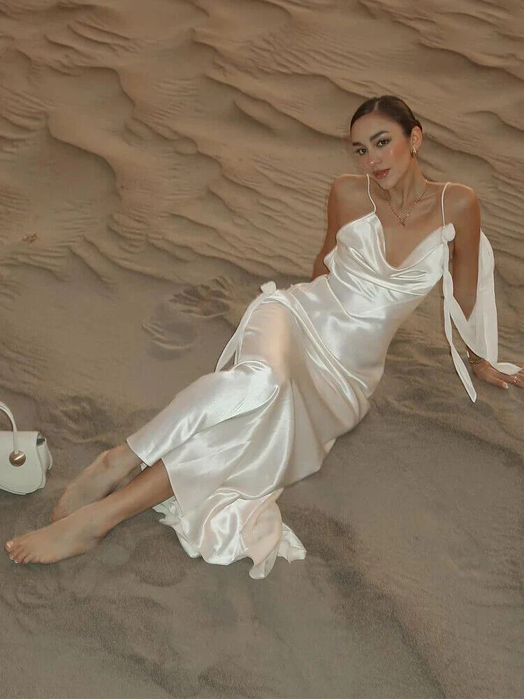 Ribbon Silk Sling Backless Long Dresses - Image 4