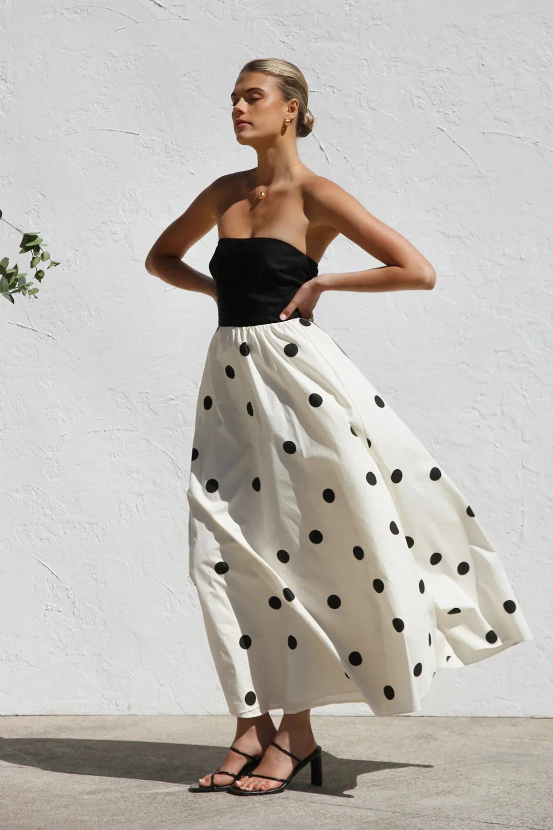 Polka dot print patchwork wrap dress - Image 3