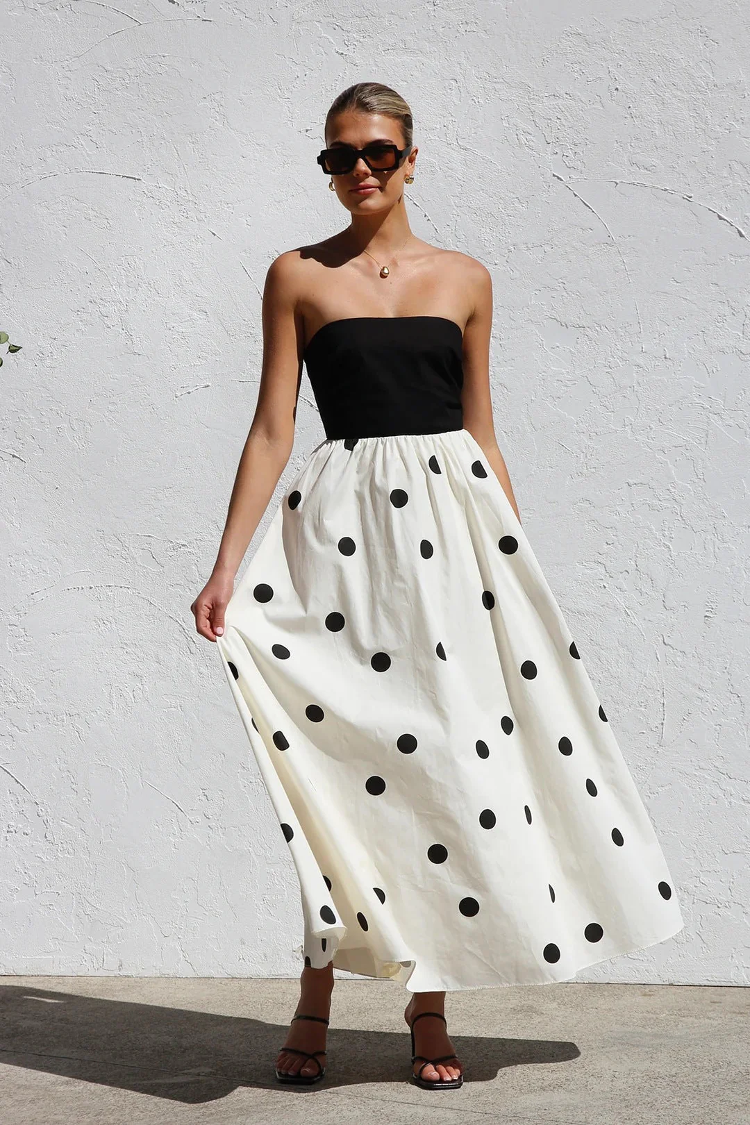 Polka dot print patchwork wrap dress - Image 5