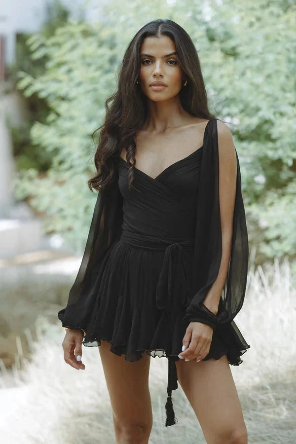Chiffon Dress With Bishop Sleeves And Ruffled Skirt - Image 4