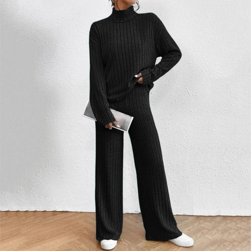 Casual Ribbed Knit Lounge Set Two Piece Outfit - Image 3