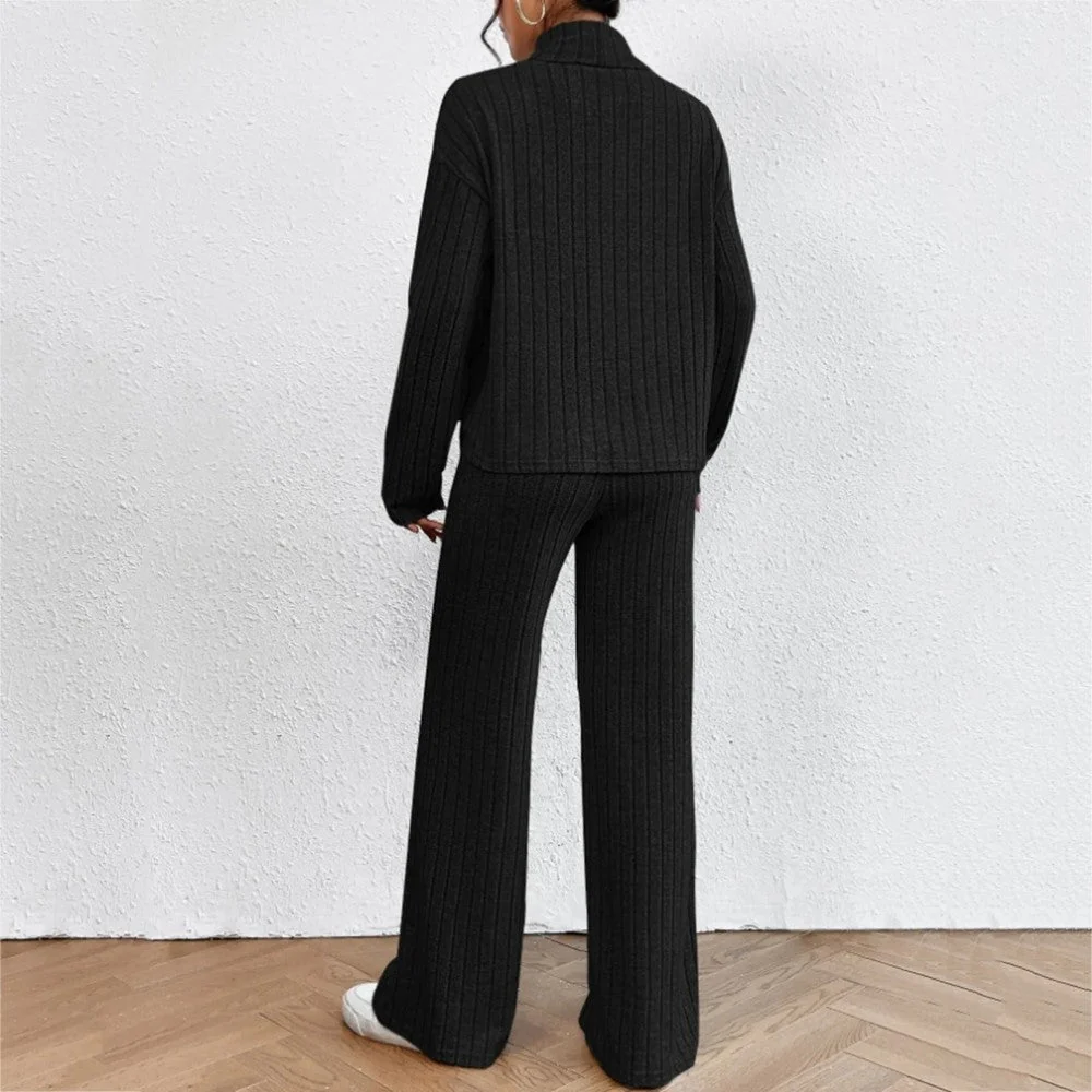 Casual Ribbed Knit Lounge Set Two Piece Outfit - Image 4