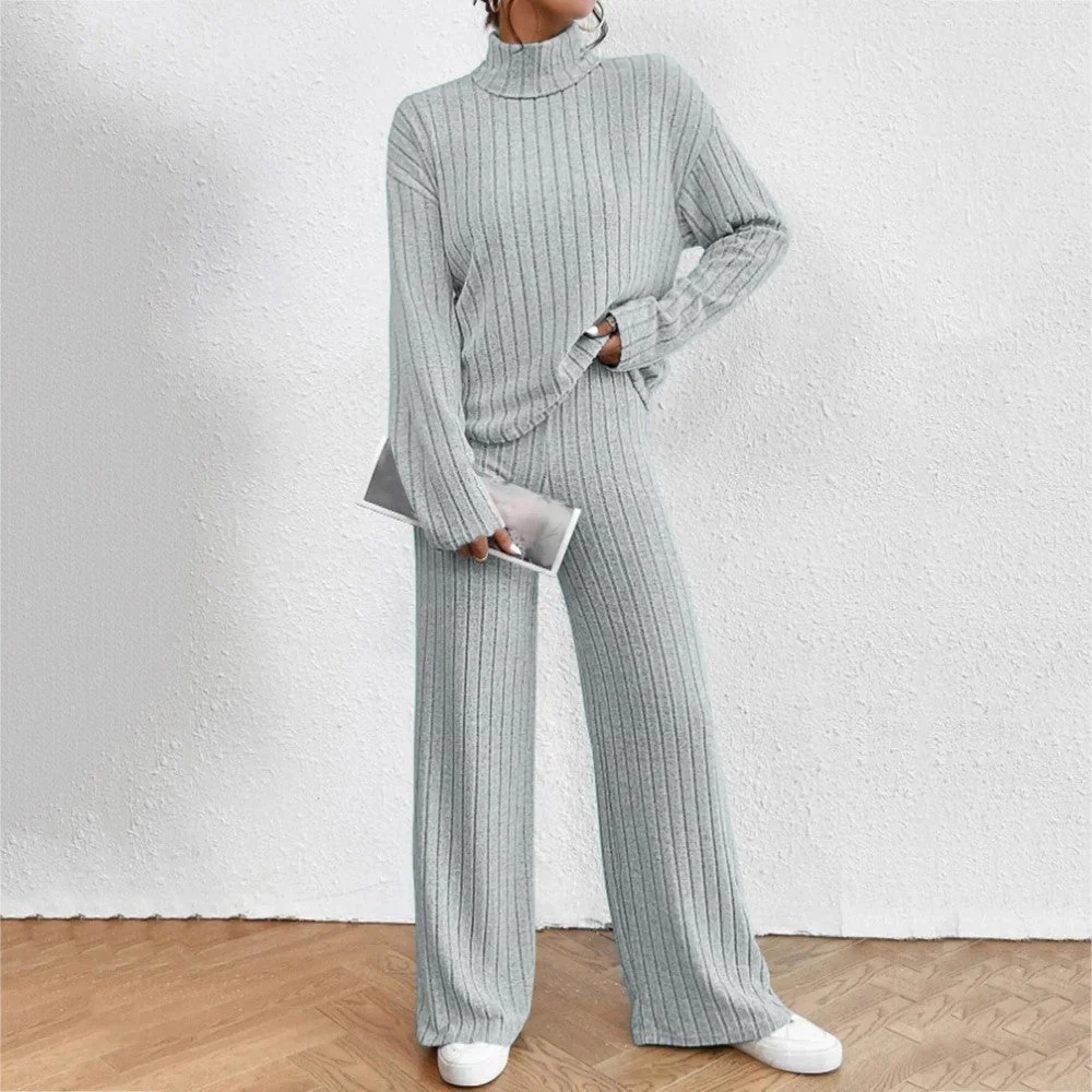 Casual Ribbed Knit Lounge Set Two Piece Outfit - Image 6