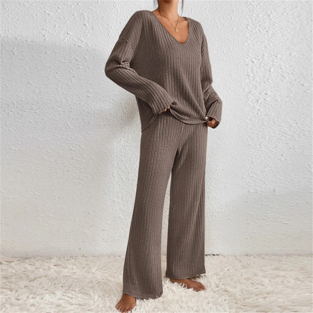 Pullover Ribbed Knit Lounge Set And Pants Matching Set - Image 10