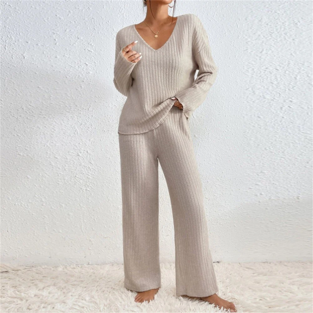 Pullover Ribbed Knit Lounge Set And Pants Matching Set - Image 11