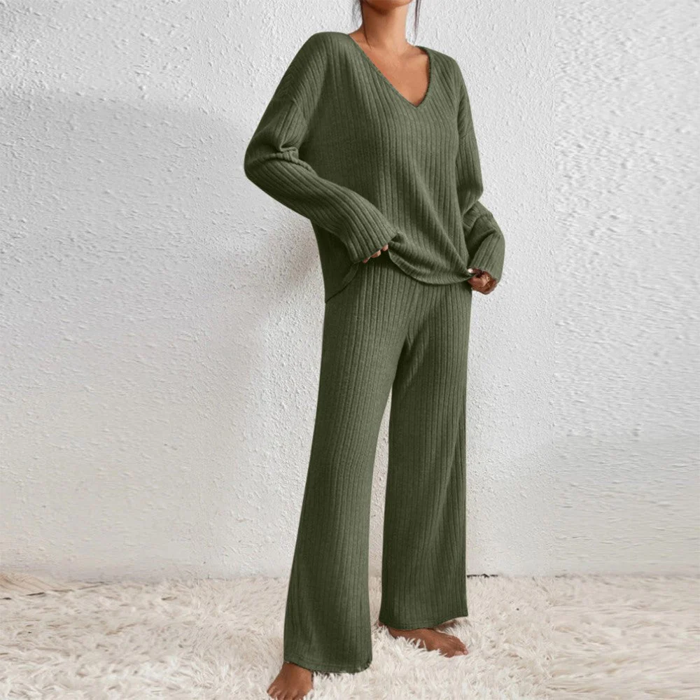 Pullover Ribbed Knit Lounge Set And Pants Matching Set - Image 12