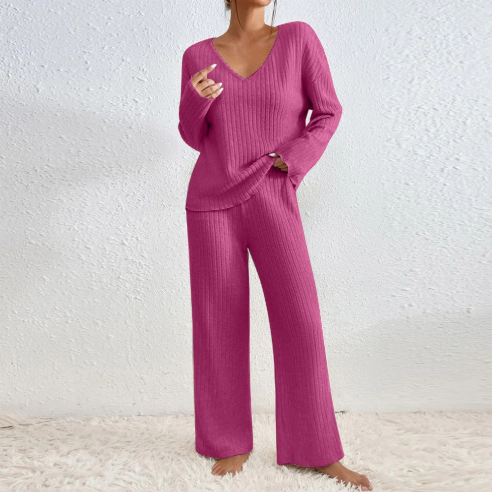 Pullover Ribbed Knit Lounge Set And Pants Matching Set - Image 3