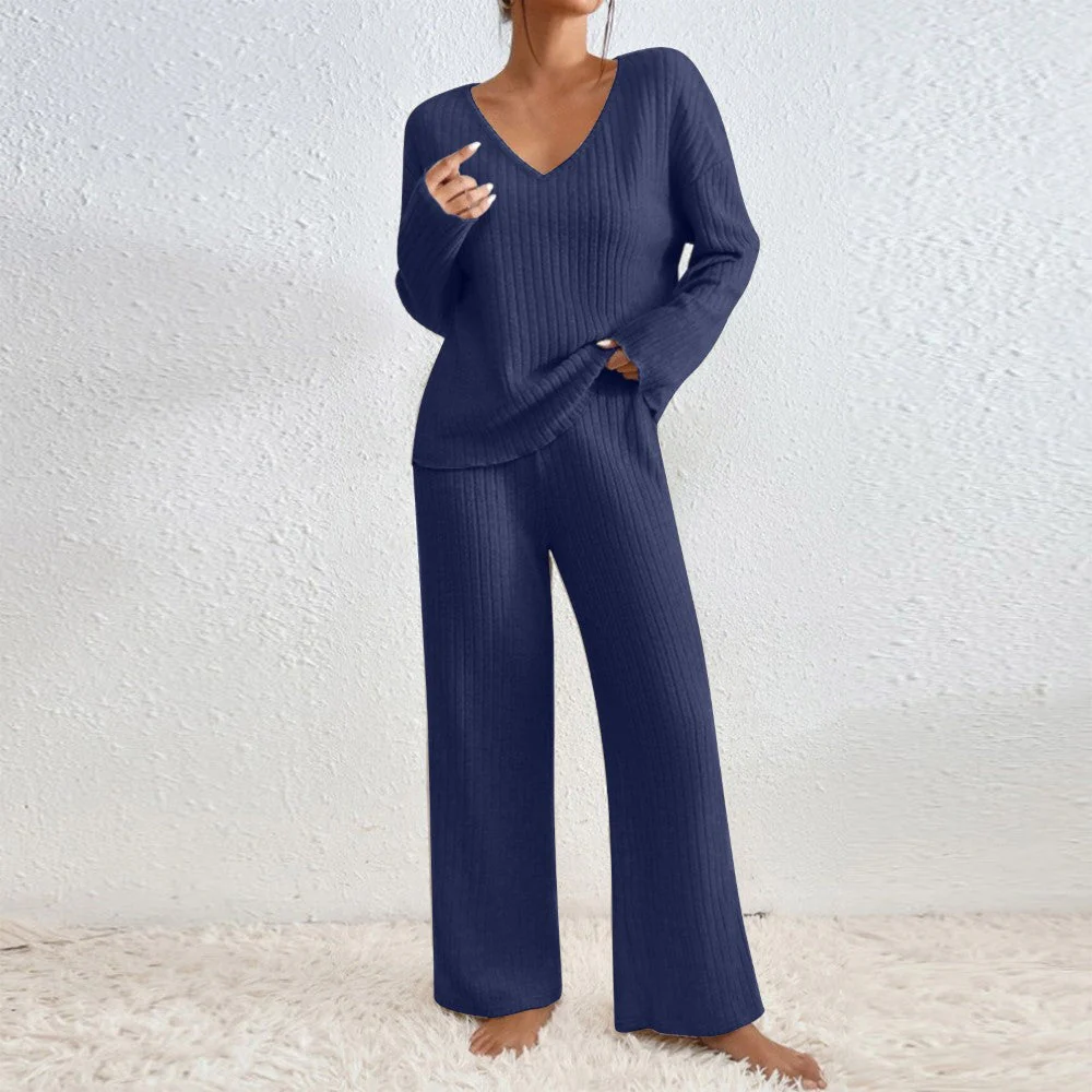 Pullover Ribbed Knit Lounge Set And Pants Matching Set - Image 4