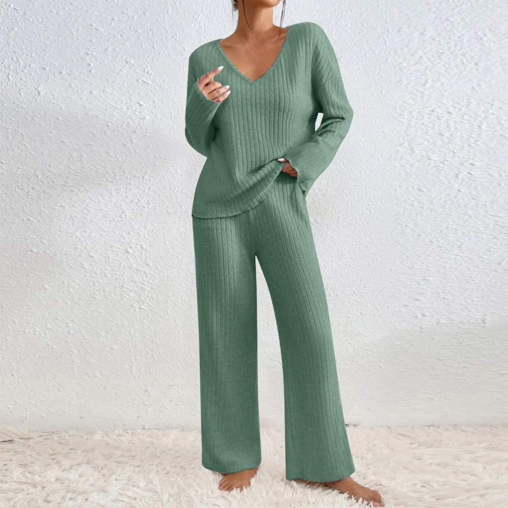 Pullover Ribbed Knit Lounge Set And Pants Matching Set - Image 5