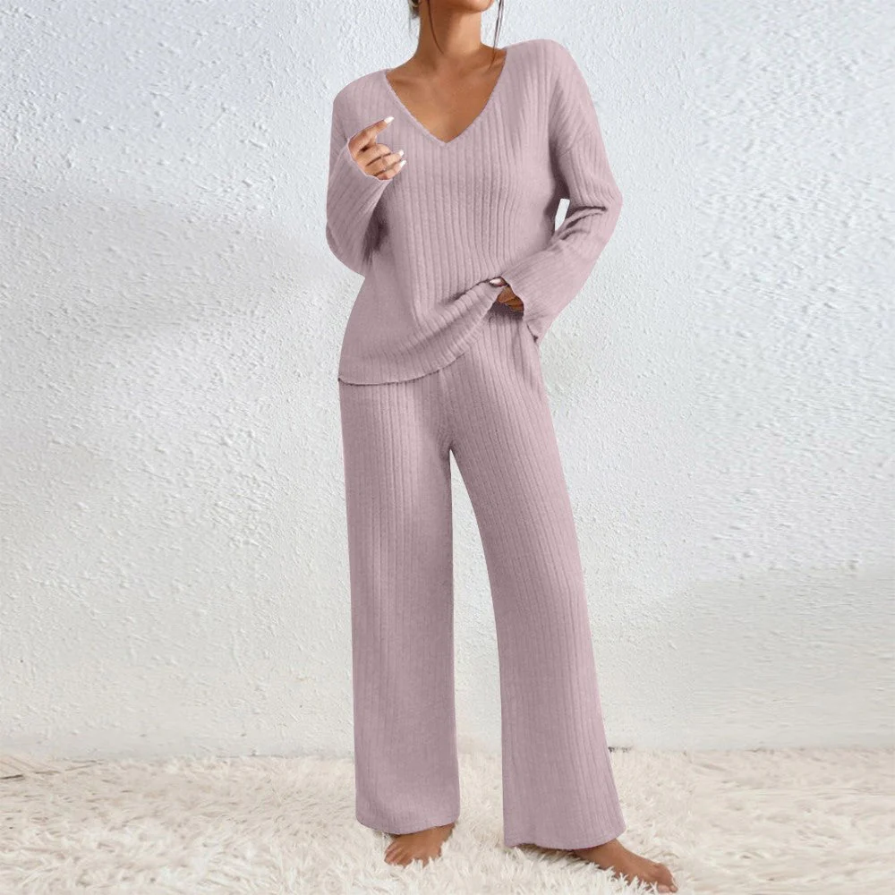 Pullover Ribbed Knit Lounge Set And Pants Matching Set - Image 6