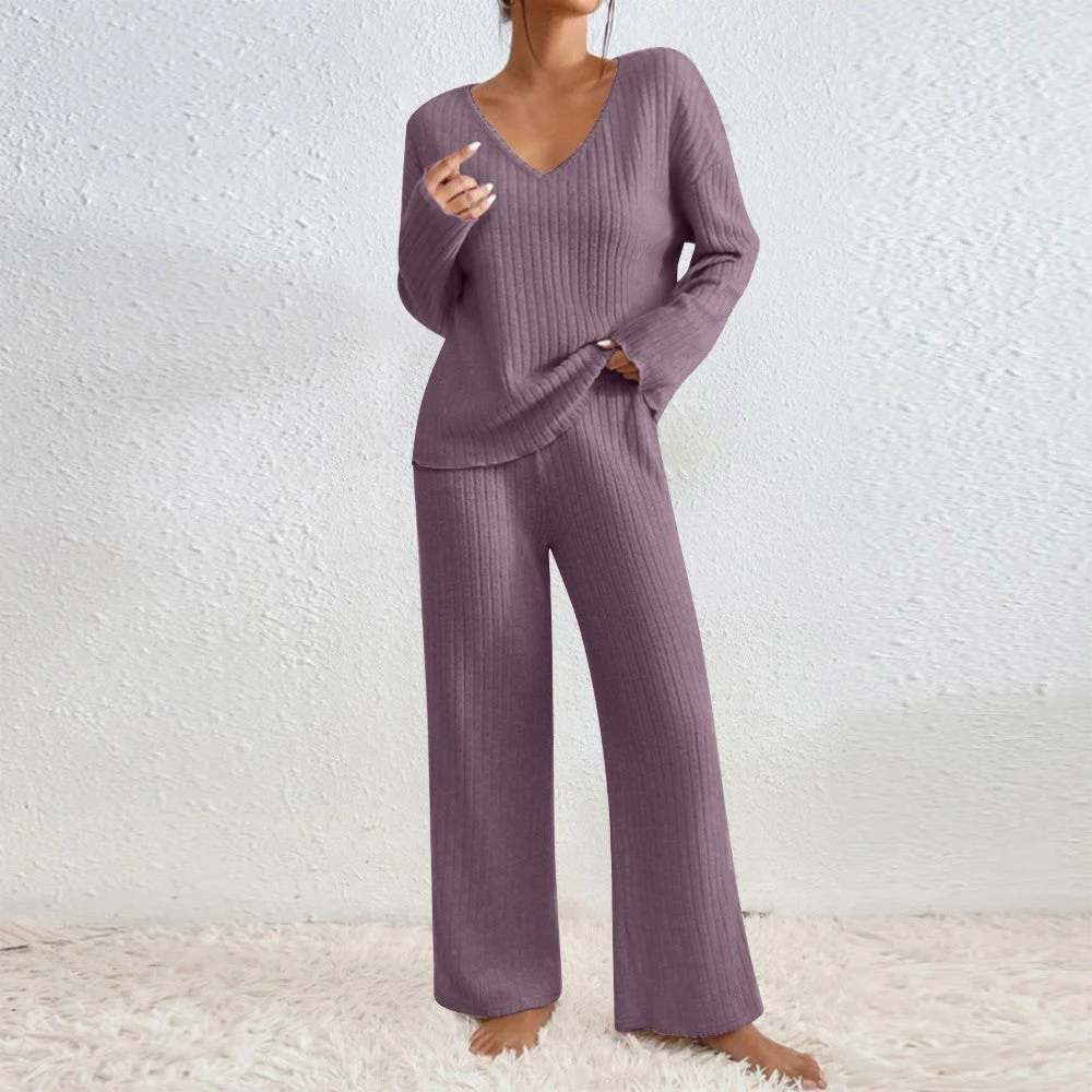 Pullover Ribbed Knit Lounge Set And Pants Matching Set - Image 7