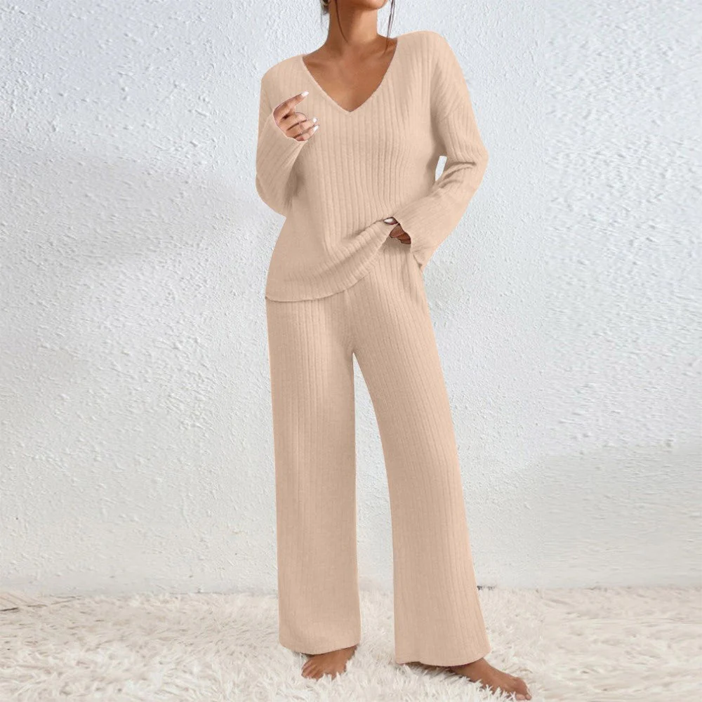 Pullover Ribbed Knit Lounge Set And Pants Matching Set - Image 8