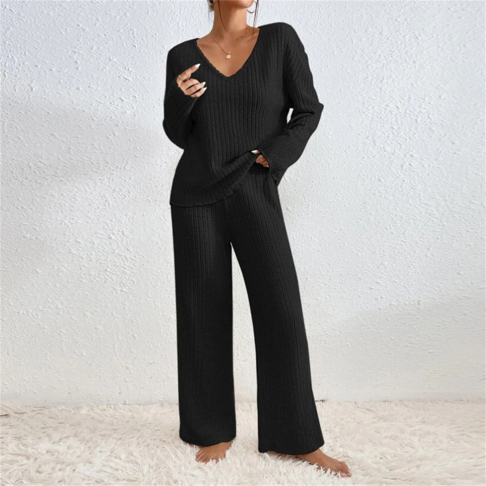 Pullover Ribbed Knit Lounge Set And Pants Matching Set - Image 9