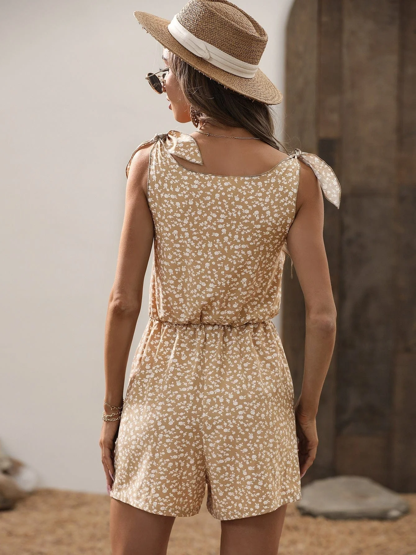 Tie Shoulder Button Front Romper - Image 2