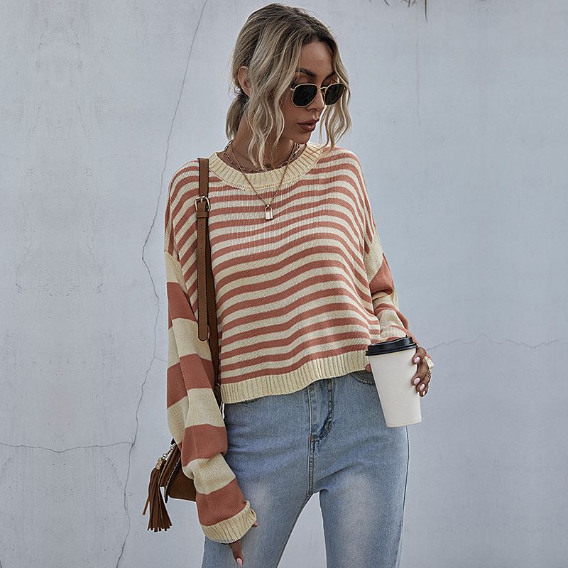 Drop Shoulder Striped Fall Sweater - Image 2