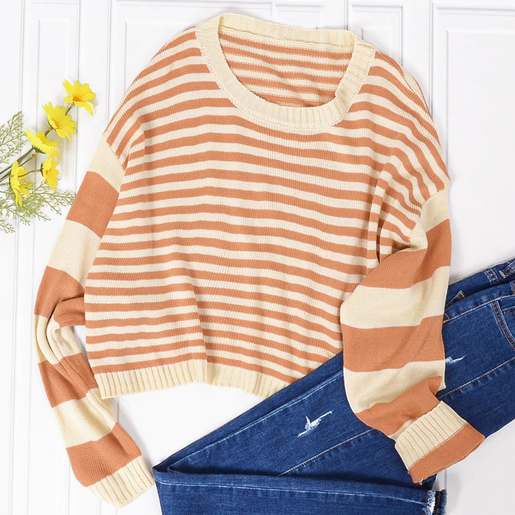 Drop Shoulder Striped Fall Sweater - Image 4