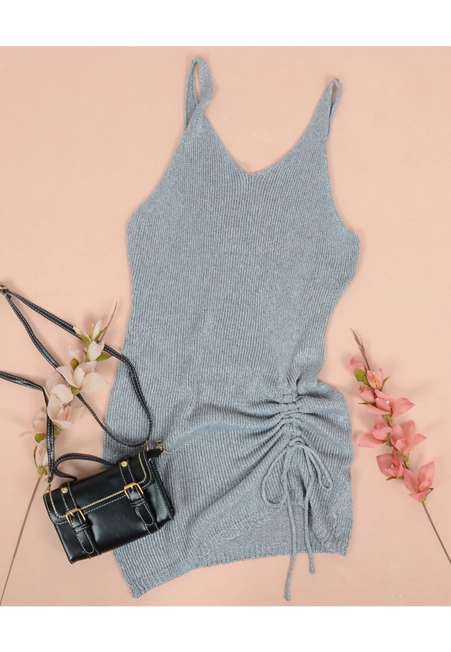 Drawstring Ruched Knit Dress - Image 10