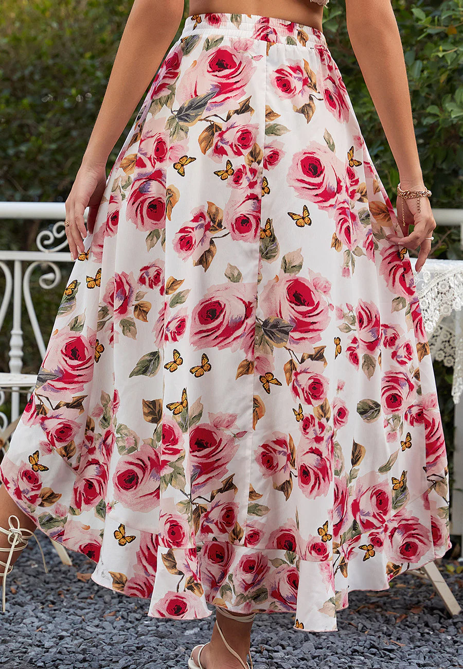 High Waist Printed Hi-Low Skirt - Image 11