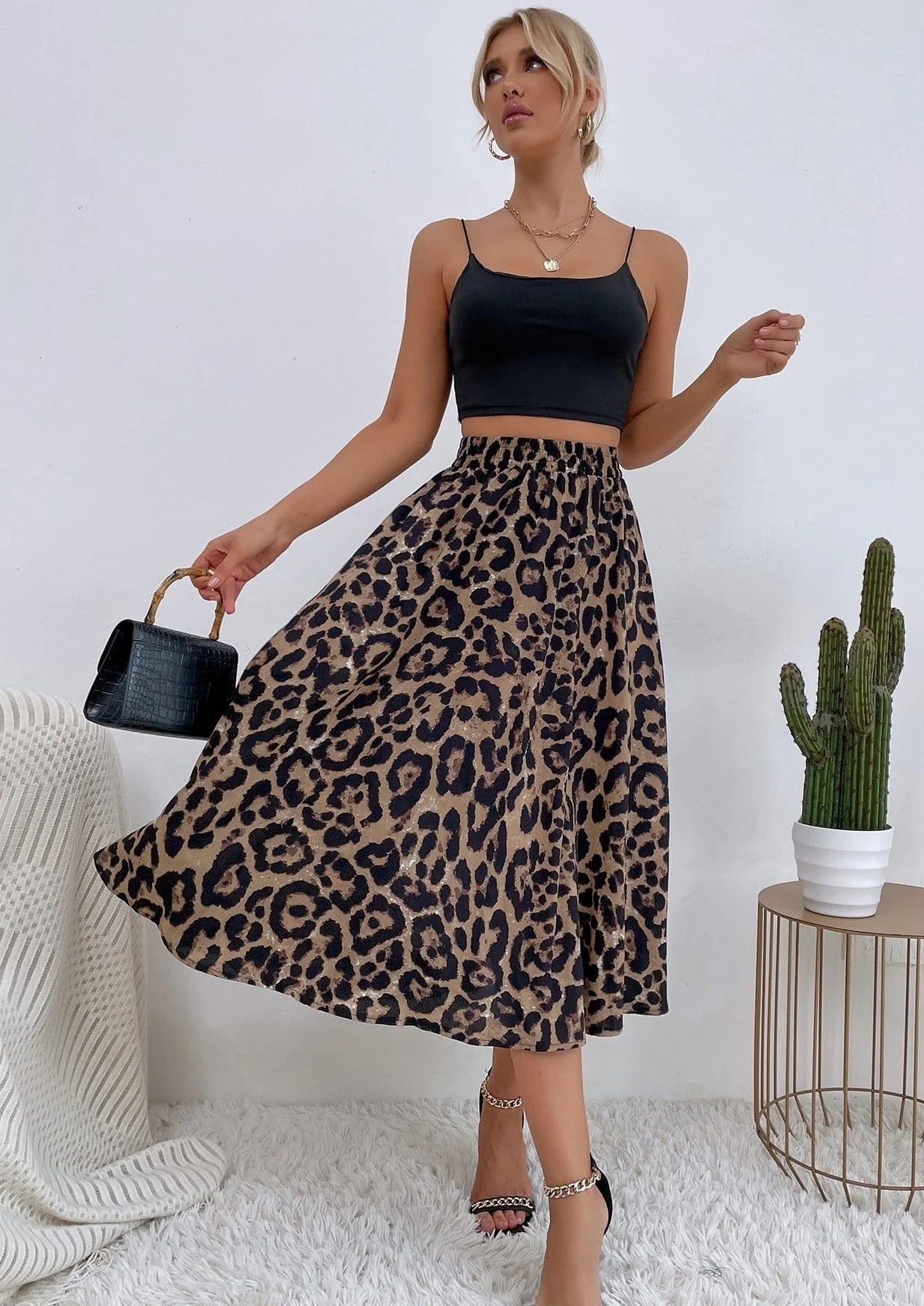 High Waist Leopard A-line Skirt - Image 2