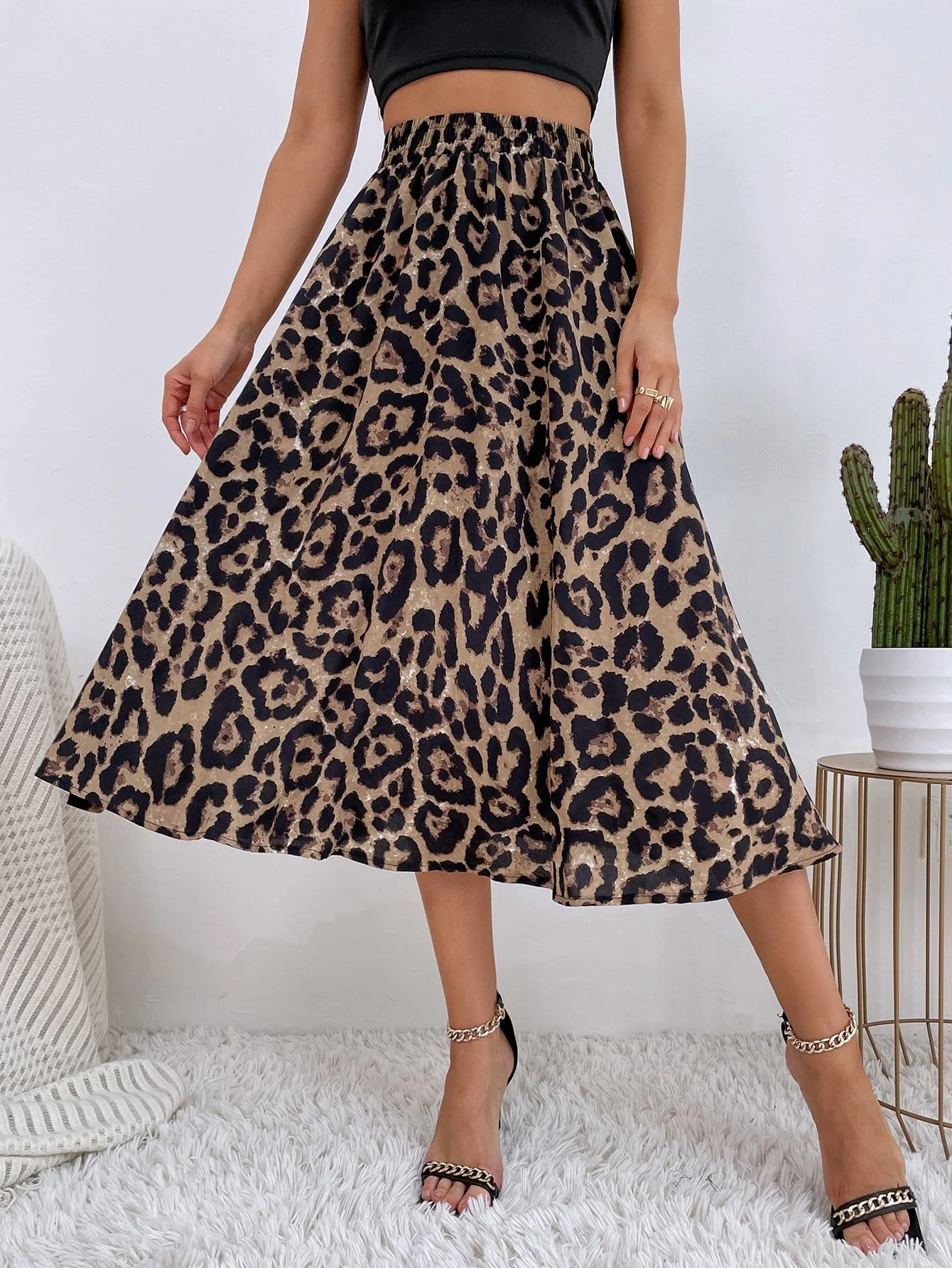 High Waist Leopard A-line Skirt - Image 4